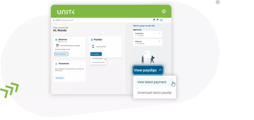 Screenshot showing how to access your payroll information in Unit4 HCM