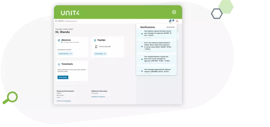 Screenshot showing how to manage your tasks with Unit4 HCM