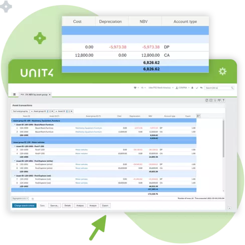 Screenshot showing the financial management capabilities of Unit4 ERP