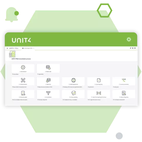 Screenshot showing the financial consolidation capabilities of Unit4 FP&A