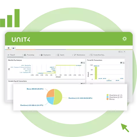 Screenshot illustrating how Unit4 solutions help customers with payroll management